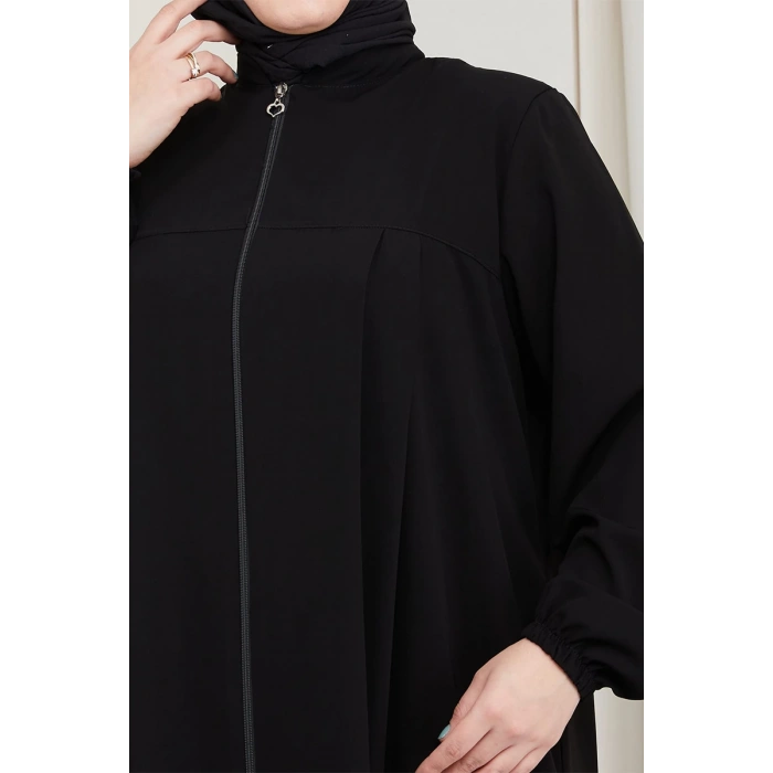 Medine İpeği Tesettür Pile Detaylı Ferace MDC-0165 Siyah
