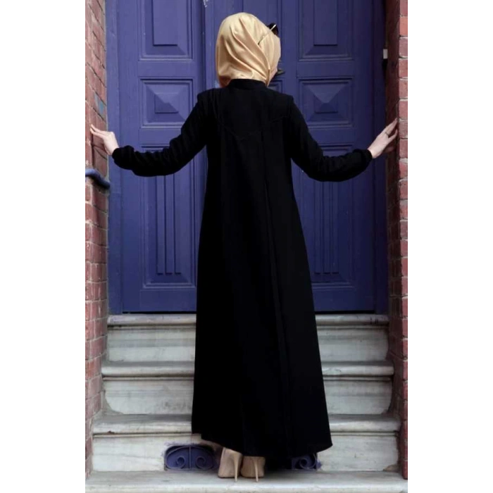 Medine İpeği Tesettür Pile Detaylı Ferace MDC-0165 Siyah