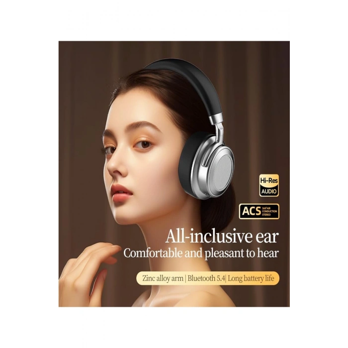 Metal Kulak Üstü Kablosuz Bluetooth Kulaklık Hybrid Anc Type-c Hızlı Şarj Bluetooth 6.0