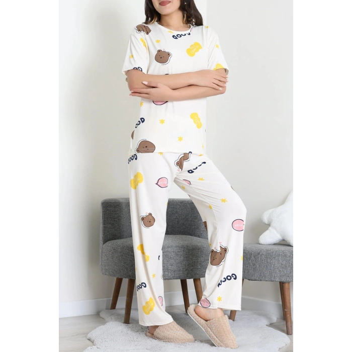 Milan Alt Üst Aynı Pijama Takımı Beyazkahve - 792.1287.