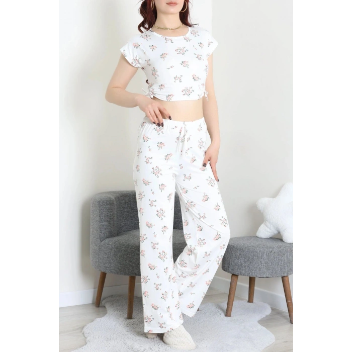 Milan Büzgülü Pijama Takımı Beyaz - 32254.1857.