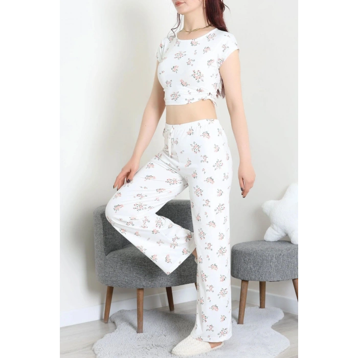 Milan Büzgülü Pijama Takımı Beyaz - 32254.1857.