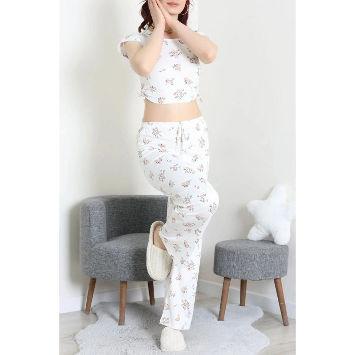 Milan Büzgülü Pijama Takımı Beyaz - 32254.1857.