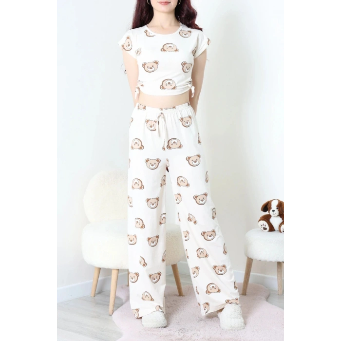 Milan Büzgülü Pijama Takımı Krem - 32254.1857.