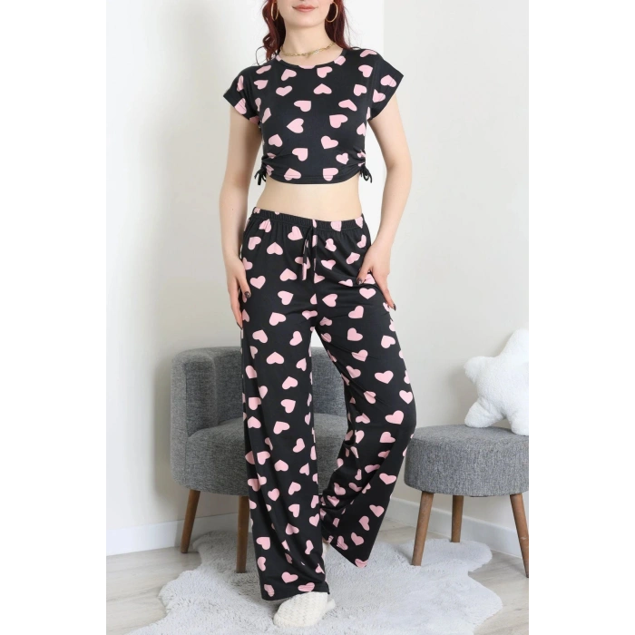 Milan Büzgülü Pijama Takımı Siyahpembe - 32254.1857.