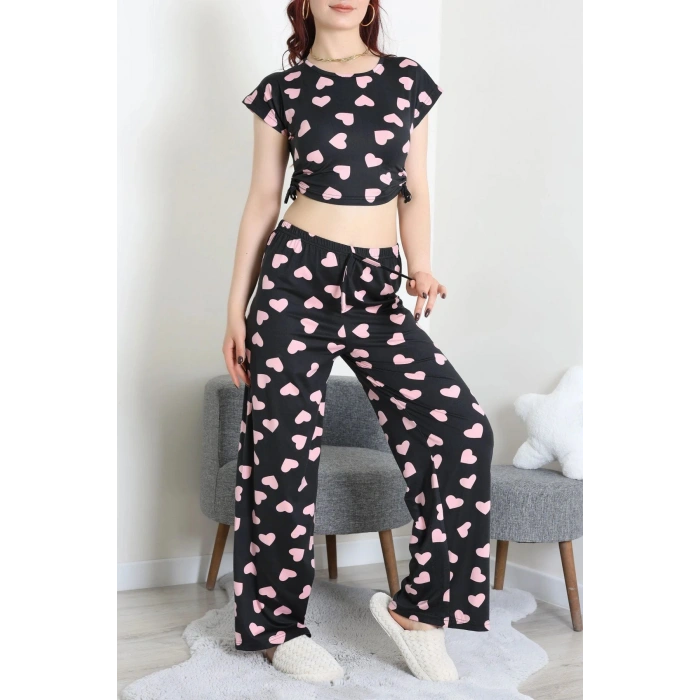 Milan Büzgülü Pijama Takımı Siyahpembe - 32254.1857.
