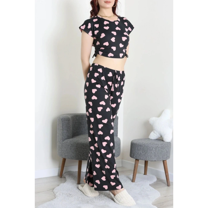Milan Büzgülü Pijama Takımı Siyahpembe - 32254.1857.
