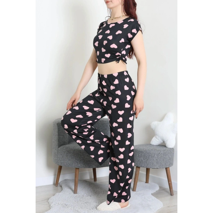 Milan Büzgülü Pijama Takımı Siyahpembe - 32254.1857.