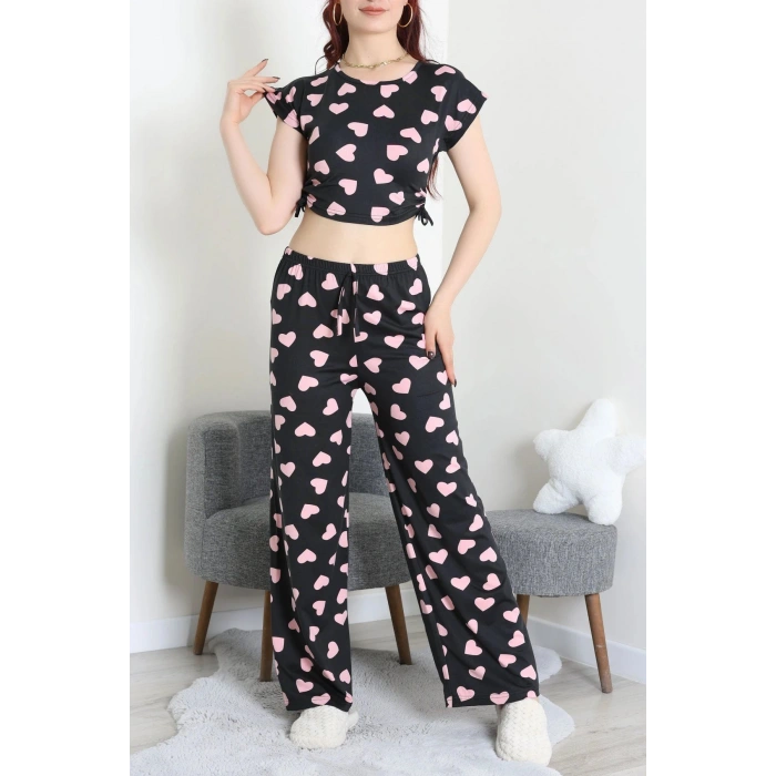 Milan Büzgülü Pijama Takımı Siyahpembe - 32254.1857.