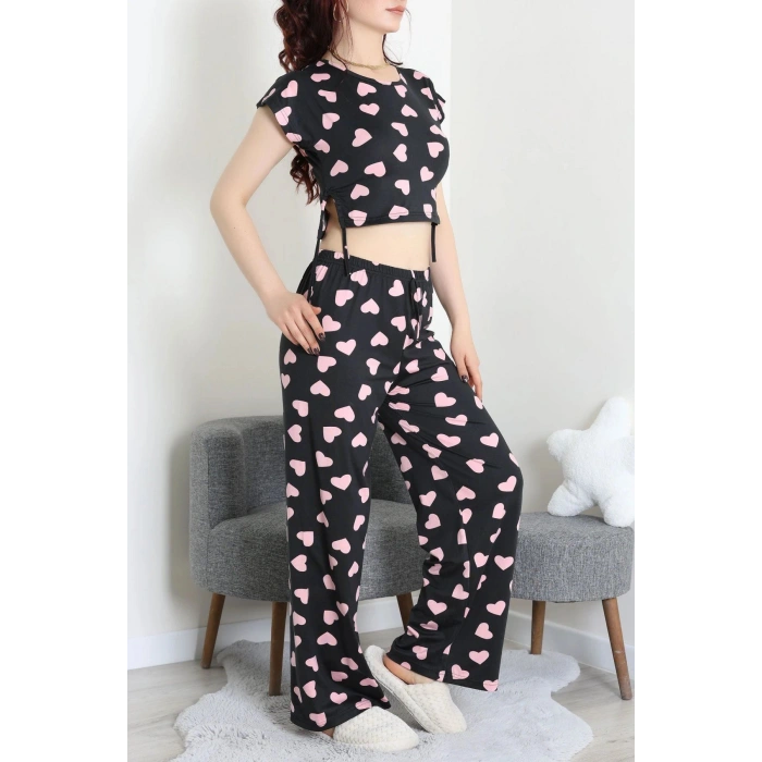 Milan Büzgülü Pijama Takımı Siyahpembe - 32254.1857.