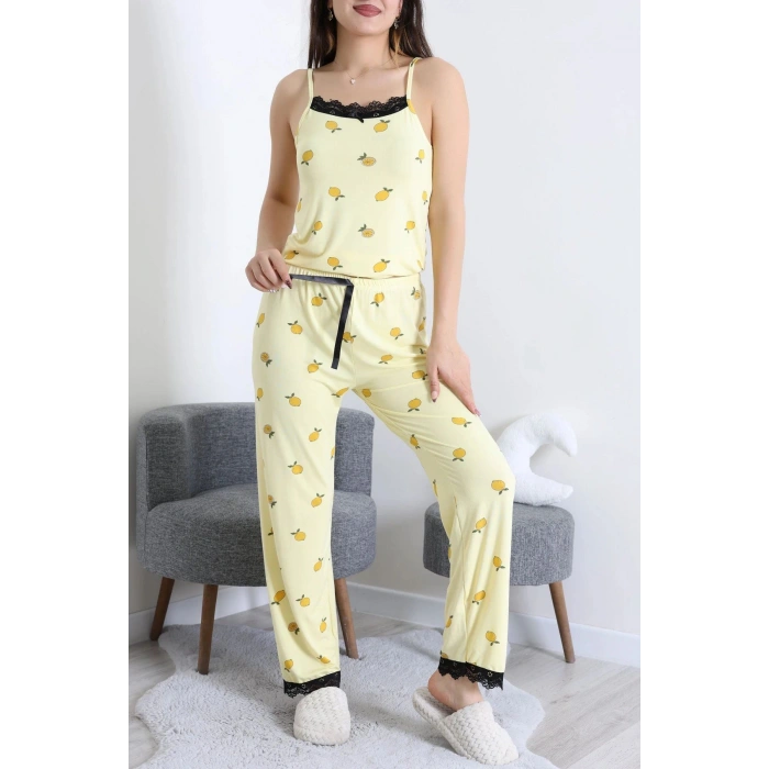 Milan İp Askılı Pijama Takımı Sarılimon - 320.1287.