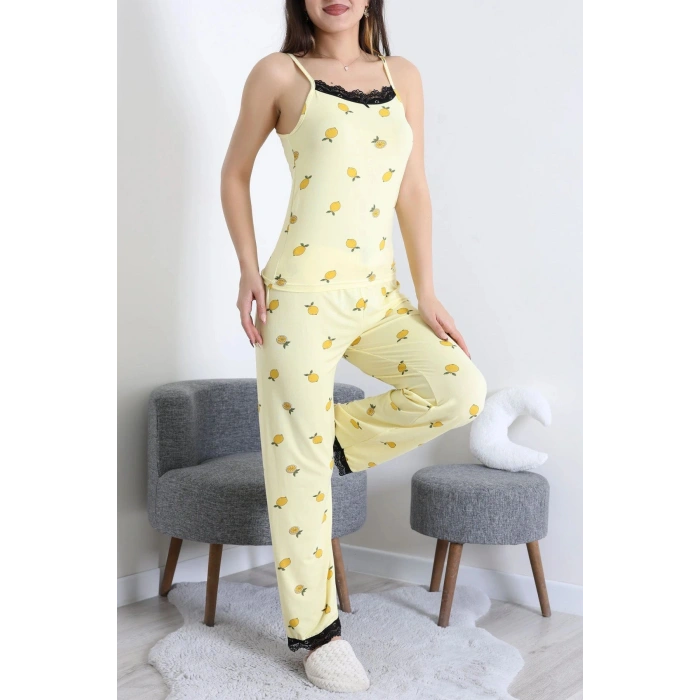 Milan İp Askılı Pijama Takımı Sarılimon - 320.1287.