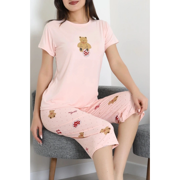 Milan Kapri Baskılı Pijama Takımı Somon - 629.1287.