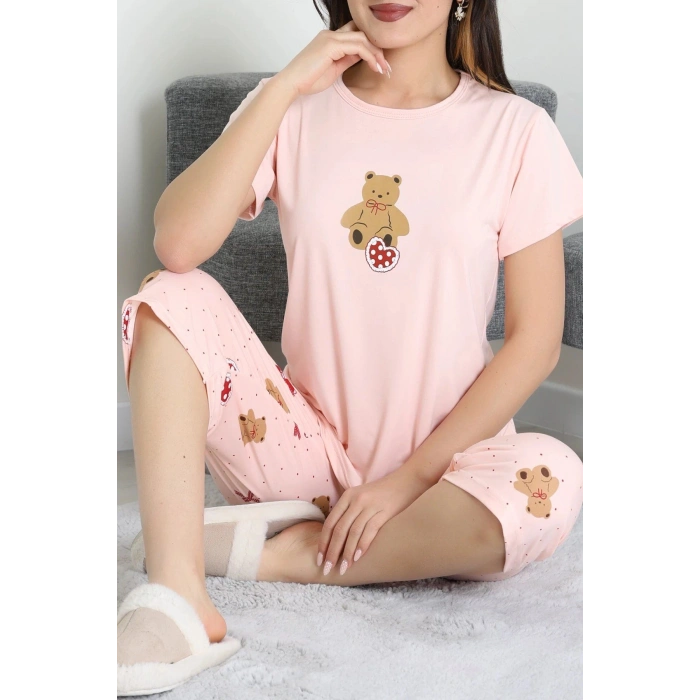 Milan Kapri Baskılı Pijama Takımı Somon - 629.1287.