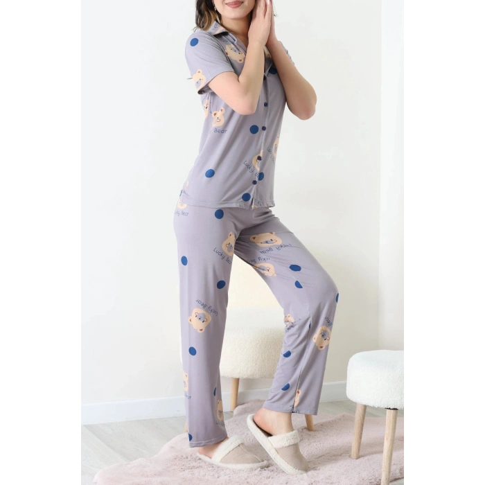 Milan Kumaş Düğmeli Pijama Takımı Gri - 750.1287.