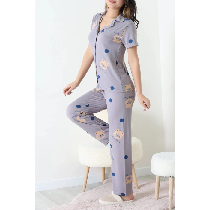 Milan Kumaş Düğmeli Pijama Takımı Gri - 750.1287.