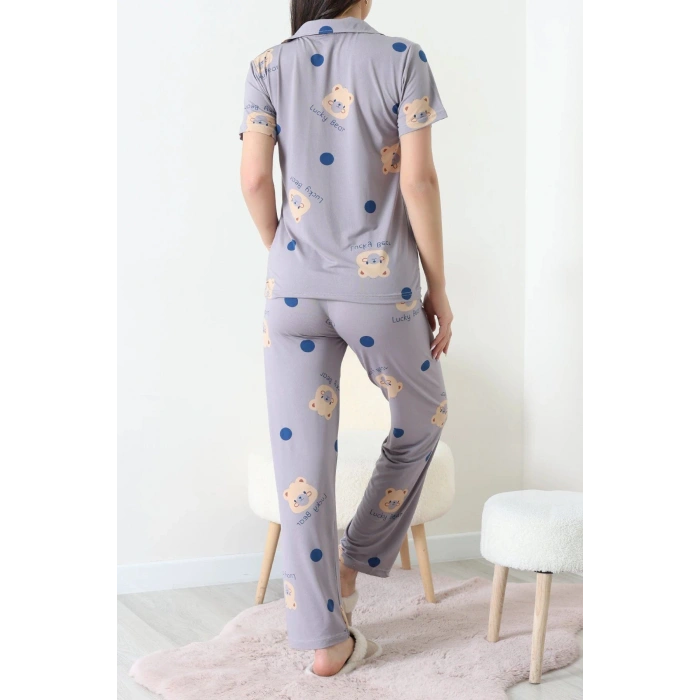 Milan Kumaş Düğmeli Pijama Takımı Gri - 750.1287.
