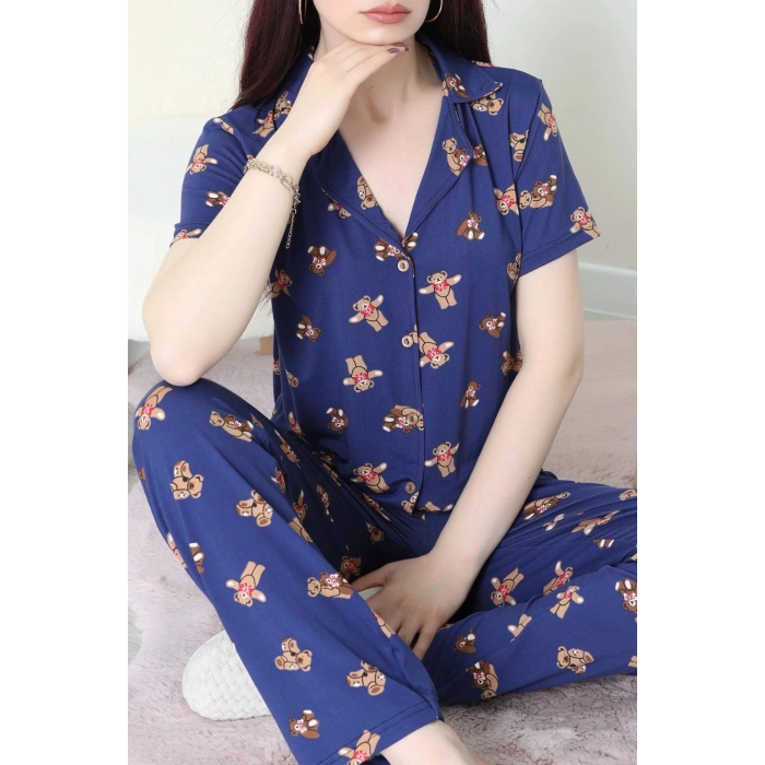 Milan Kumaş Düğmeli Pijama Takımı Laciayı - 750.1287.