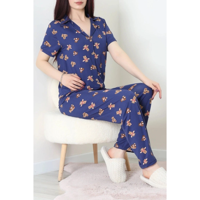 Milan Kumaş Düğmeli Pijama Takımı Laciayı - 750.1287.