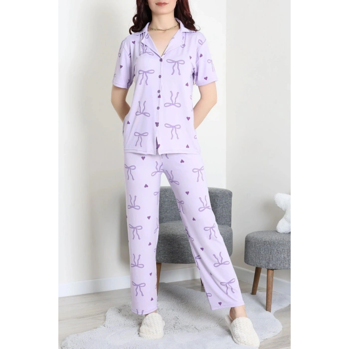 Milan Kumaş Düğmeli Pijama Takımı Lila - 750.1287.