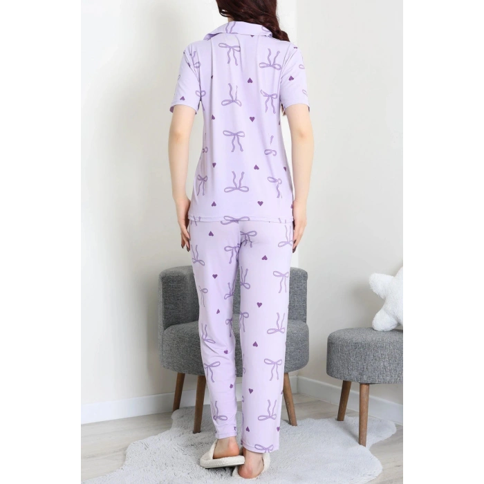 Milan Kumaş Düğmeli Pijama Takımı Lila - 750.1287.
