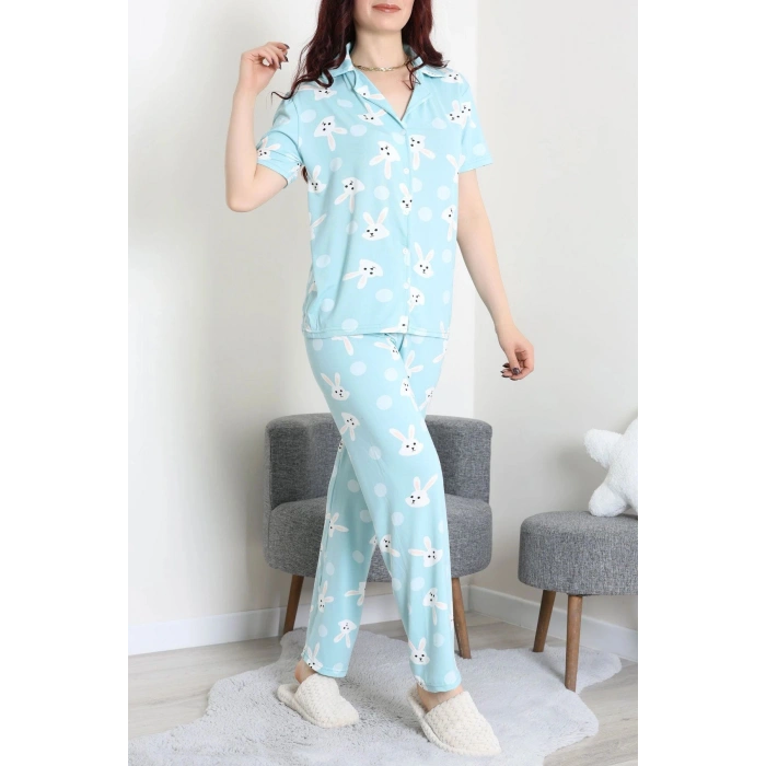 Milan Kumaş Düğmeli Pijama Takımı Mint - 750.1287.