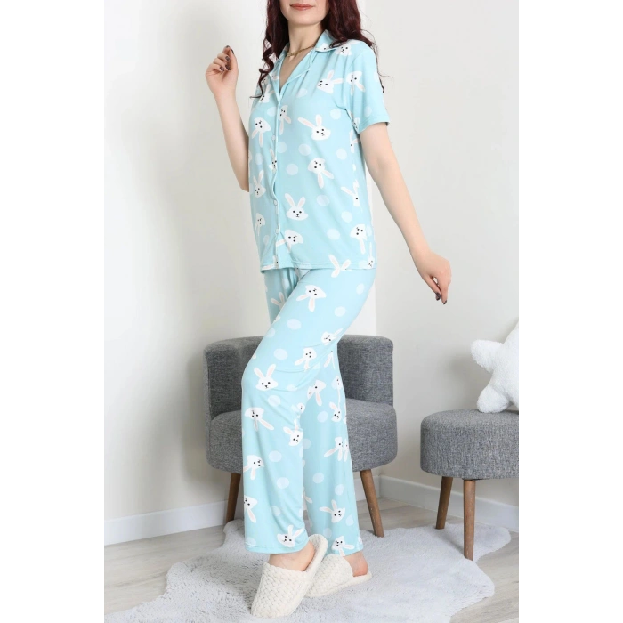 Milan Kumaş Düğmeli Pijama Takımı Mint - 750.1287.