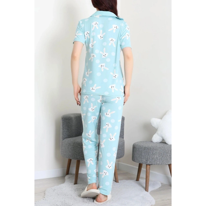 Milan Kumaş Düğmeli Pijama Takımı Mint - 750.1287.