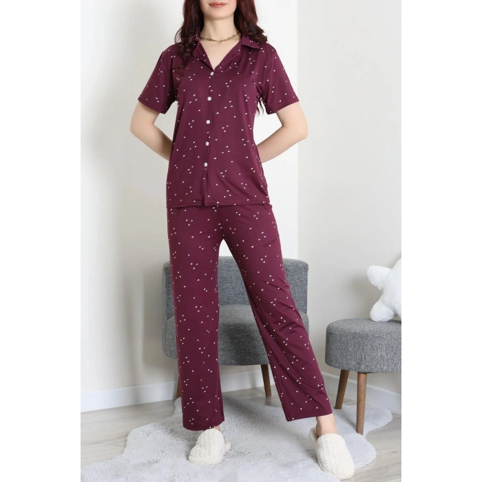Milan Kumaş Düğmeli Pijama Takımı Mürdüm - 750.1287.