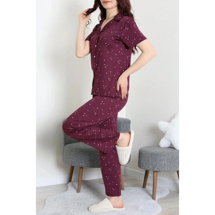 Milan Kumaş Düğmeli Pijama Takımı Mürdüm - 750.1287.
