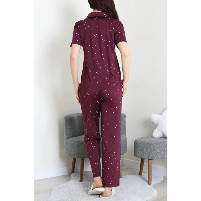 Milan Kumaş Düğmeli Pijama Takımı Mürdüm - 750.1287.
