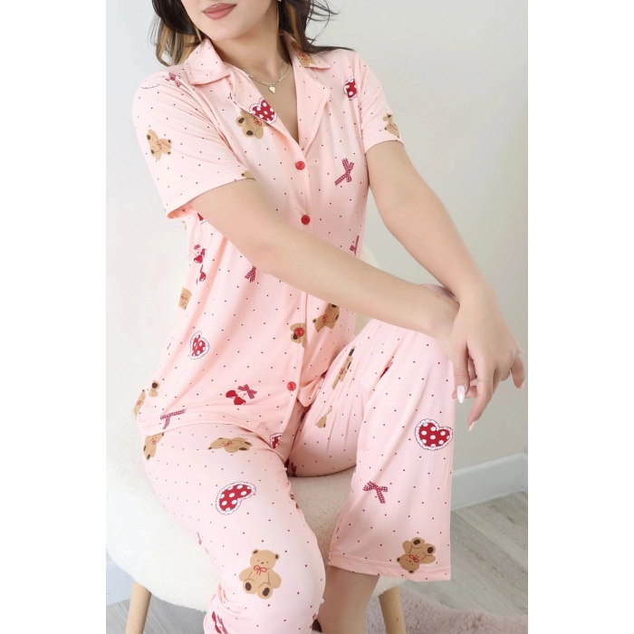 Milan Kumaş Düğmeli Pijama Takımı Pudra - 750.1287.
