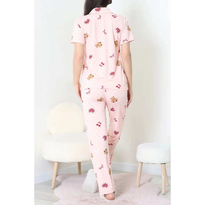 Milan Kumaş Düğmeli Pijama Takımı Pudra - 750.1287.