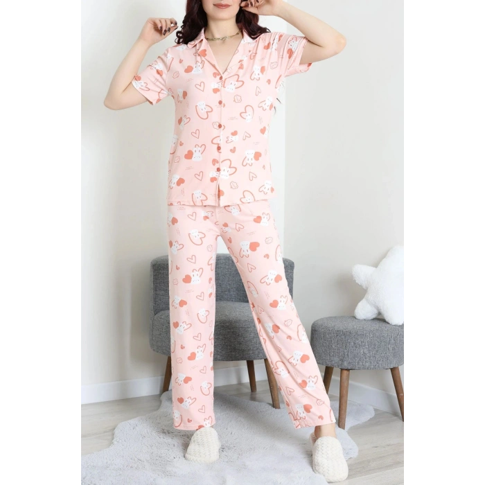 Milan Kumaş Düğmeli Pijama Takımı Pudratavşan - 750.1287.
