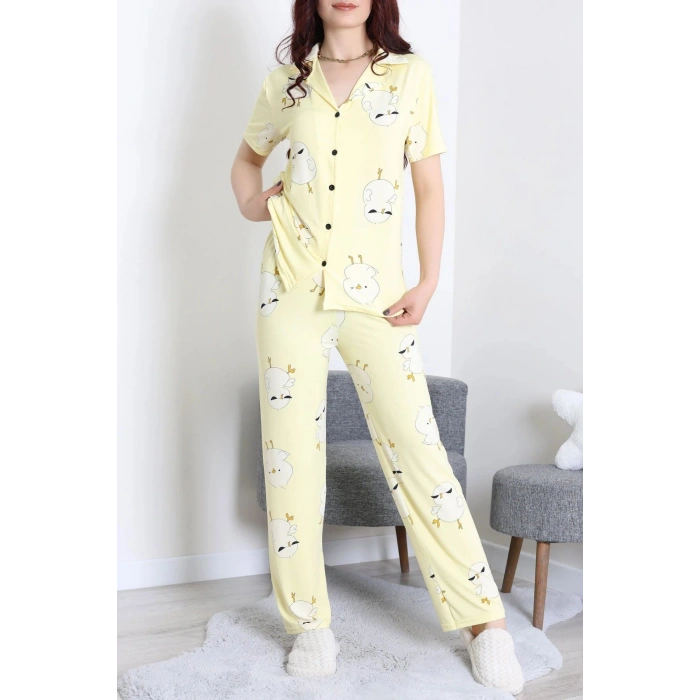 Milan Kumaş Düğmeli Pijama Takımı Sarıördek - 750.1287.