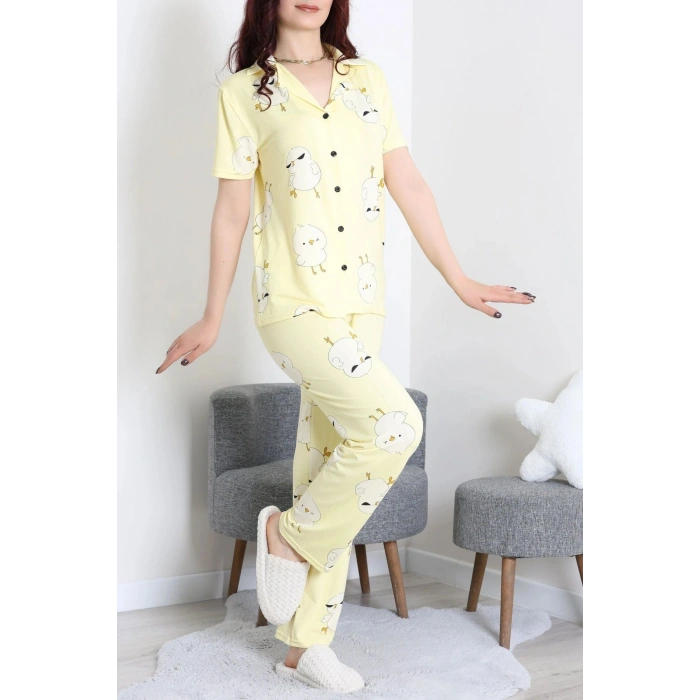 Milan Kumaş Düğmeli Pijama Takımı Sarıördek - 750.1287.