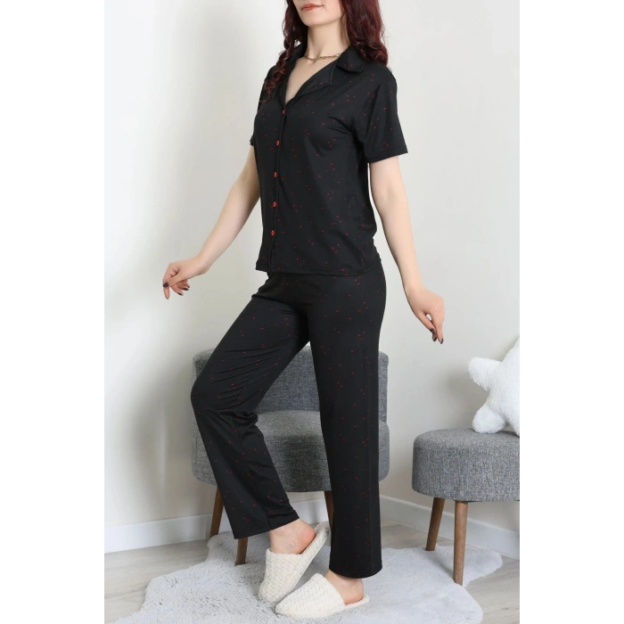 Milan Kumaş Düğmeli Pijama Takımı Siyah - 750.1287.