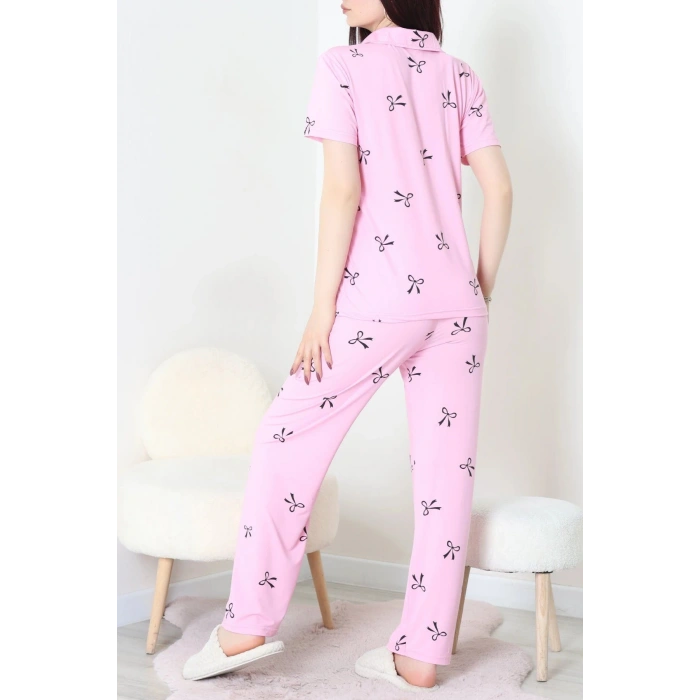 Milan Kumaş Düğmeli Pijama Takımı Siyahfiyonk - 750.1287.