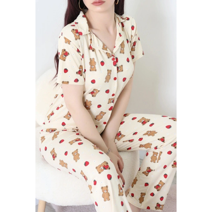 Milan Kumaş Düğmeli Pijama Takımı Tenayı - 750.1287.