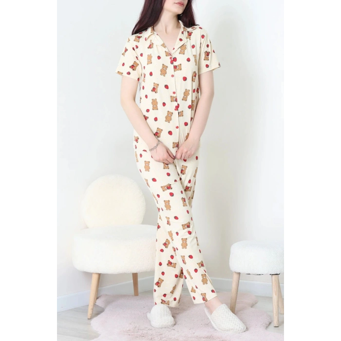 Milan Kumaş Düğmeli Pijama Takımı Tenayı - 750.1287.