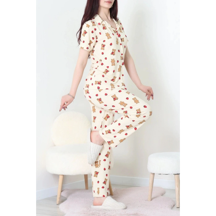 Milan Kumaş Düğmeli Pijama Takımı Tenayı - 750.1287.