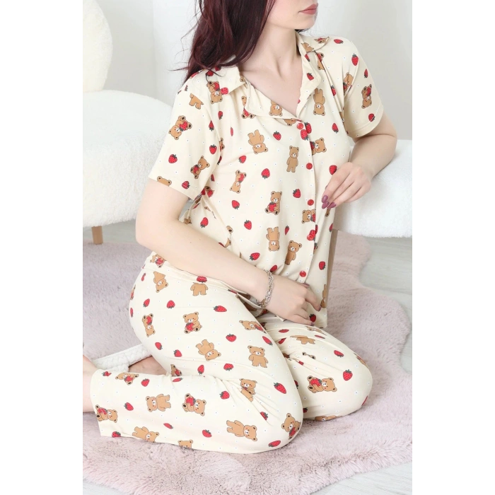 Milan Kumaş Düğmeli Pijama Takımı Tenayı - 750.1287.
