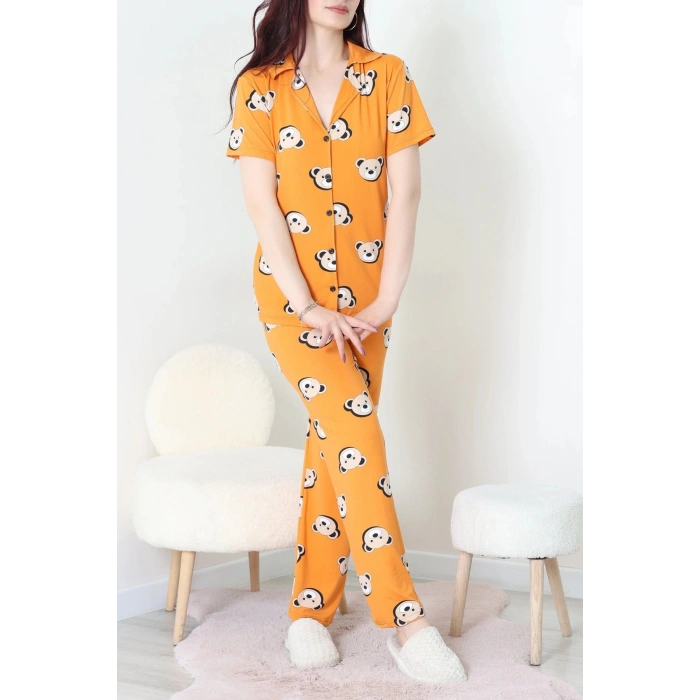 Milan Kumaş Düğmeli Pijama Takımı Turuncuayı - 750.1287.