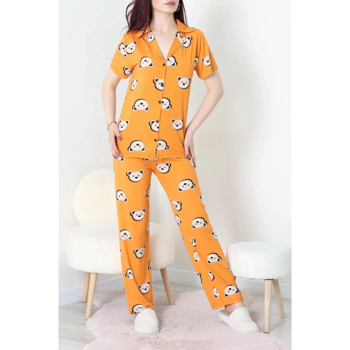 Milan Kumaş Düğmeli Pijama Takımı Turuncuayı - 750.1287.