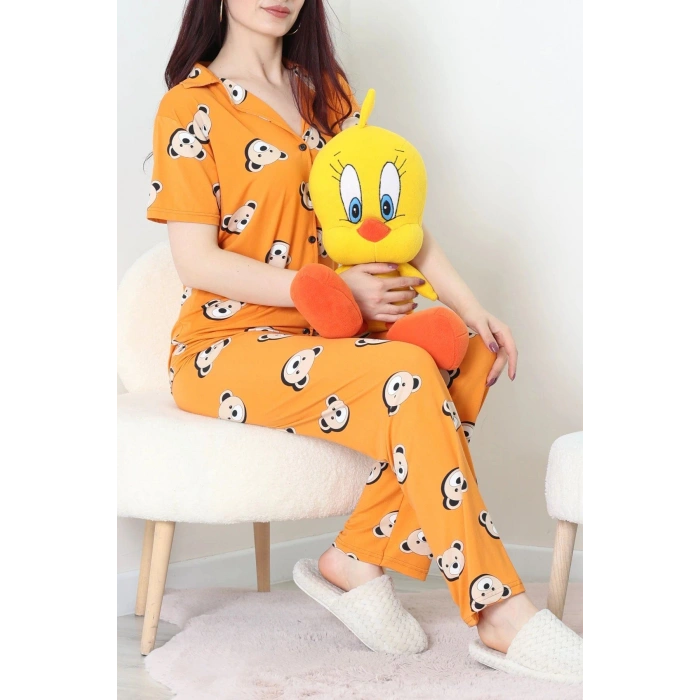 Milan Kumaş Düğmeli Pijama Takımı Turuncuayı - 750.1287.