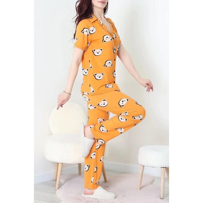 Milan Kumaş Düğmeli Pijama Takımı Turuncuayı - 750.1287.