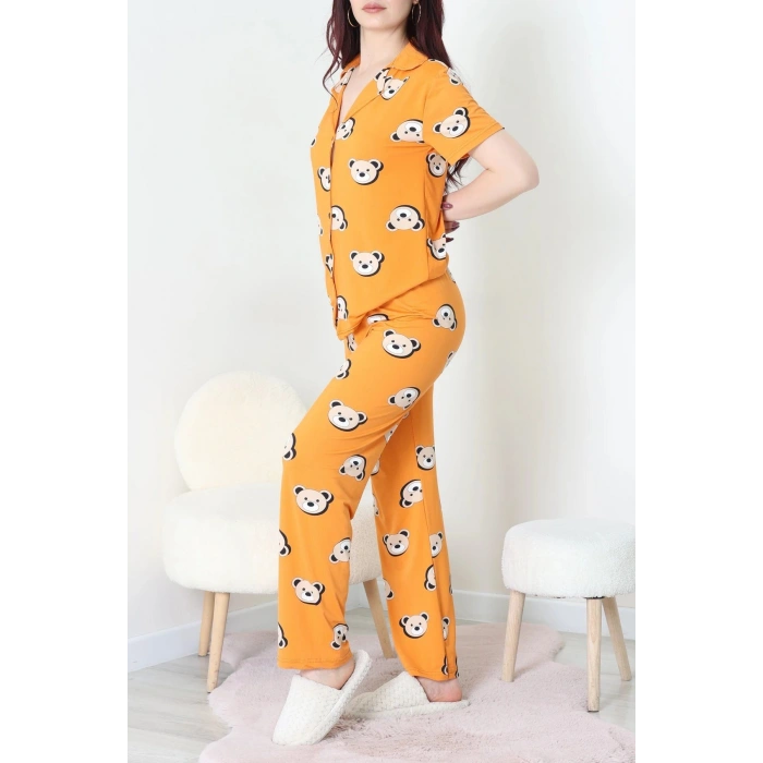 Milan Kumaş Düğmeli Pijama Takımı Turuncuayı - 750.1287.