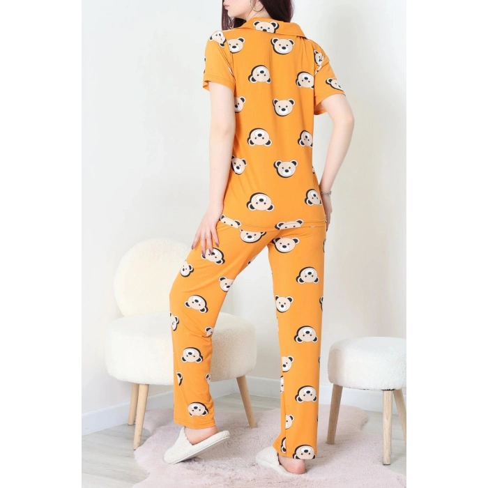 Milan Kumaş Düğmeli Pijama Takımı Turuncuayı - 750.1287.