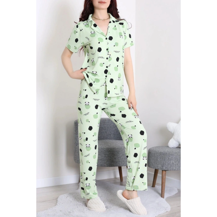 Milan Kumaş Düğmeli Pijama Takımı Yeşil - 750.1287.