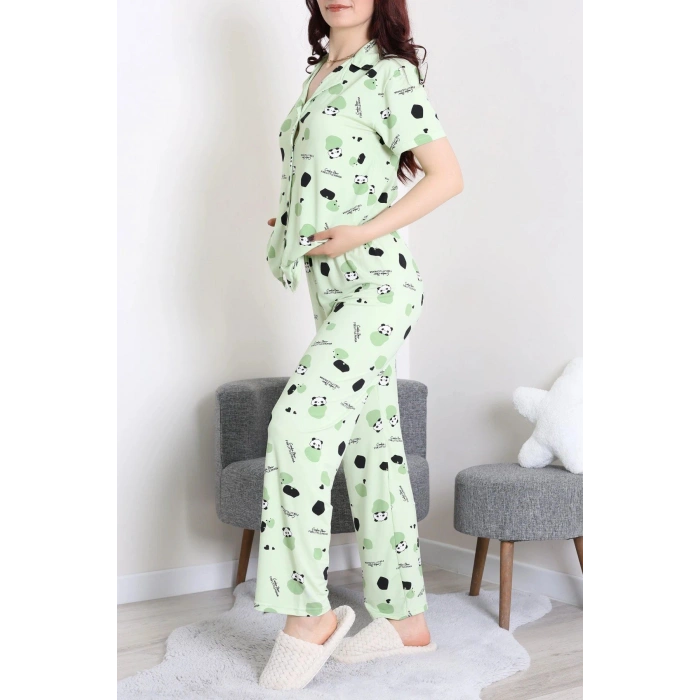 Milan Kumaş Düğmeli Pijama Takımı Yeşil - 750.1287.